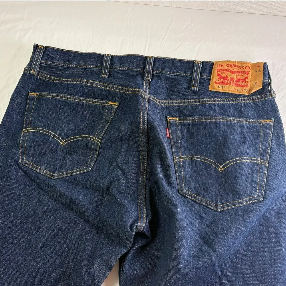 Levi's Waterless men's dark wash blue jeans 501 button fly 5 pocket 38x30